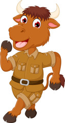 funny bull cartoon dancing with laughing and waving