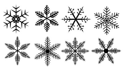 set of silhouette snowflakes on a white background
