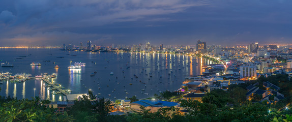 Fototapeta na wymiar View Point in Pattaya during twilight. a popular place to visit in PattayaThailand. Pattaya city is famous about sea sport and night life entertainment.