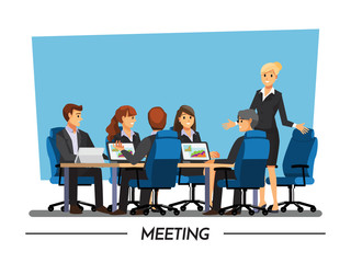 Office desk for team planning and working ,Vector illustration cartoon character.