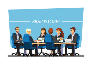 Office desk for team planning and working ,Vector illustration cartoon character.