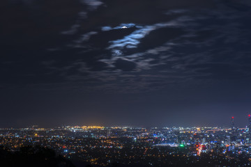 View of Brisbane from Mount Coot-tha at night. Queensland, Australia.