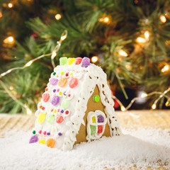 Gingerbread house with Christmas tree