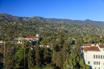 Fototapeta premium A view towards the Riviera Neighborhood seen from the SB Courthouse clock tower.