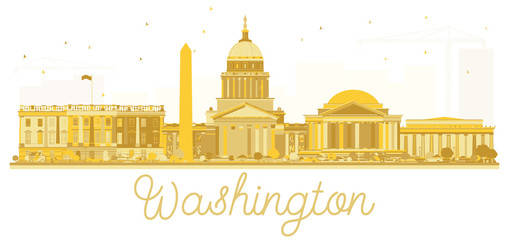 Naklejka premium Washington dc USA city skyline golden silhouette.