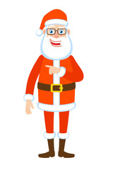 Santa Claus pointing his finger at pointing something beside of him