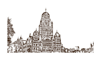 Hand drawn sketch of Mumbai Corporation, India in vector illustration.