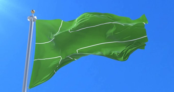 Flag of Ladonia waving at wind with blue sky in slow, loop