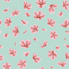 Blossoming sakura flowers Japanese seamless pattern. EPS 10 vector