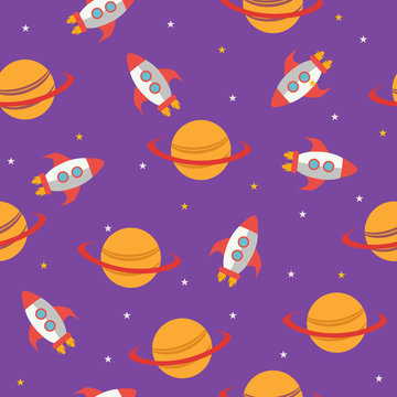 Vector cute flat space seamless pattern background template