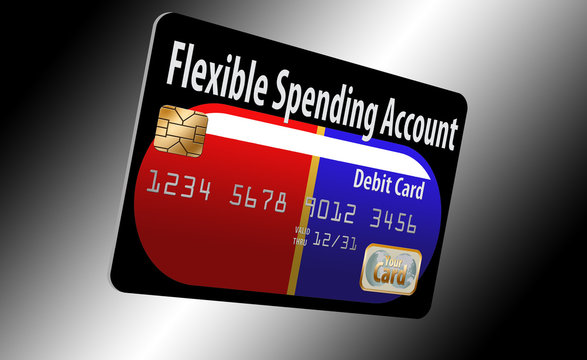 A flexible spending account debit card is decorated with a medicine capsule in this 3-D illustration. The FSA card is for paying medical expenses and is a feature of medical insurance.
