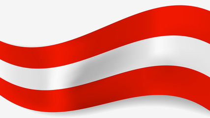 Abstract vector wavy Austrian flag with shadow on white background. Ribbon with red and white austrian flag colors for national holidays and events banners design