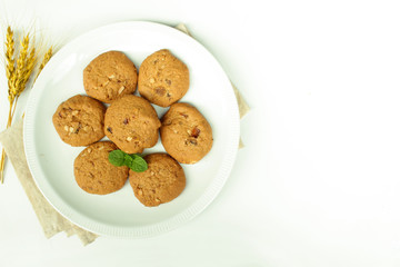 Oatmeal raisin cookie isolated on a white background