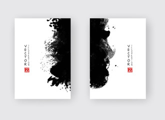 Banners with abstract black ink wash painting in East Asian style.