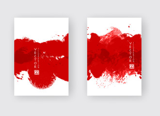 Banners with abstract red ink wash painting in East Asian style.