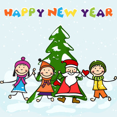 Obraz na płótnie Canvas Happy New Year 2018 celebration background with smiling kids with santa claus.
