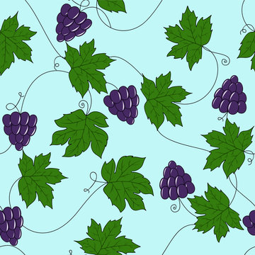 Vector seamless pattern with grapes and leaves.