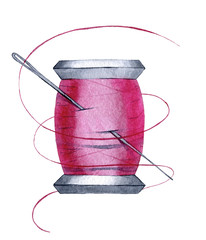hand drawn watercolor design element spool of thread for cards, logos, corporate identity, print production
