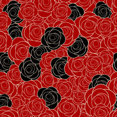 Red and black rose seamless pattern vector. Abundance red and black rose in retro style background.