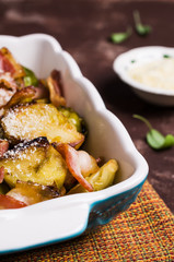 Fried Brussels sprouts with bacon