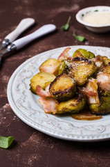 Fried Brussels sprouts with bacon