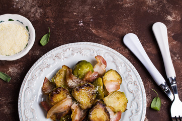Fried Brussels sprouts with bacon