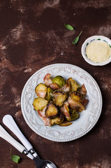 Fried Brussels sprouts with bacon