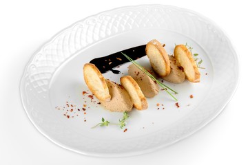 Tasty pate appetizer with fresh herbs