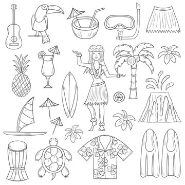 Vector hand drawn Hawaii icons