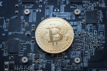 Bitcoin On Computer Circuit Board 