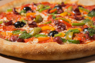 Italian pizza on white background isolated, side view