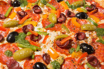 Italian pizza on white background isolated, side view