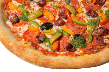 Italian pizza on white background isolated, side view