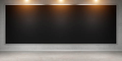 Black blackboard on wall 3D rendering