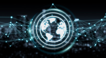 Connections system on world icon 3D rendering