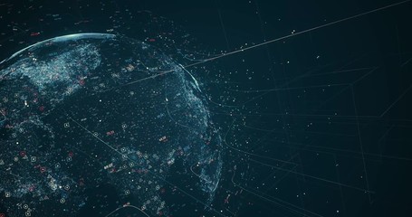 Digital data globe - abstract 3D rendering of a scientific technology data network surrounding planet earth conveying connectivity, complexity and data flood of modern digital age - Powered by Adobe