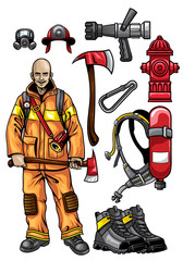 Naklejka premium firefighter gear set