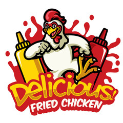 Fototapeta na wymiar happy chicken mascot sign