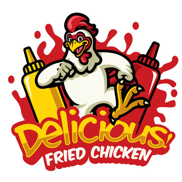 happy chicken mascot sign
