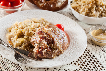 Pork knuckle with fried sauerkraut