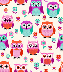 Naklejka premium seamless cartoon owls pattern
