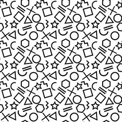 Stylish seamless pattern of simple black geometric shapes on white background. Modern abstract vector background.