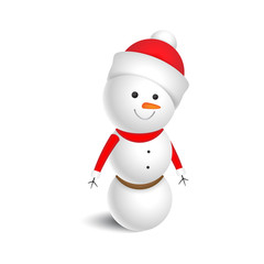 Snowman in a red hat on a white background for christmas and new year