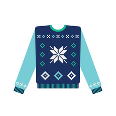 Ugly christmas sweater with snowflake and winter star pattern. Vector