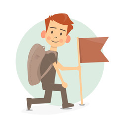 Boy scout cartoon holding flag. Cartoon character illustration.