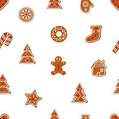 Christmas cookies. Gingerbread. Isolated on white. Vector