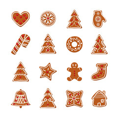 Christmas cookies. Gingerbread. Isolated on white. Vector
