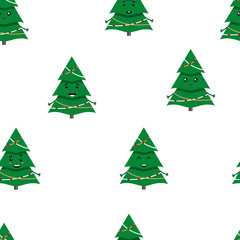 Cute Christmas trees set. Seamless pattern. Vector.