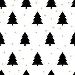 Obraz premium Christmas trees. Seamless pattern. Vector. Gold and black.