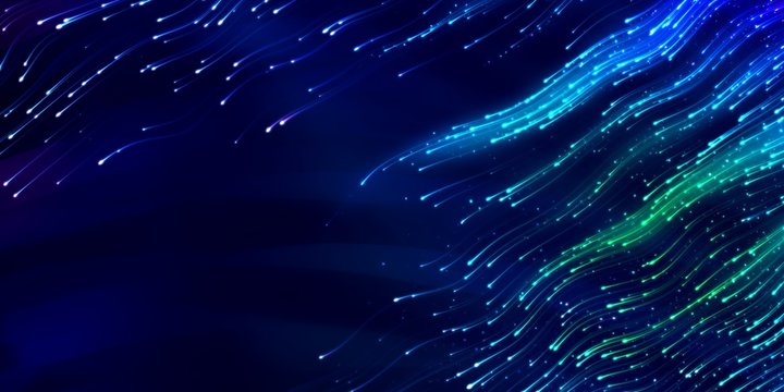 Wide-format header with flying swarm fireflies in night glowing tracks